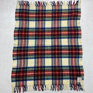 Vintage Curvon Corp. Crown Wool White Plaid Throw Blanket Shawl Cover 36" x 42"